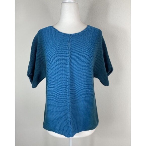 J Jill Blue Short Sleeve Sweater Cable Knit Size PM - Picture 1 of 8